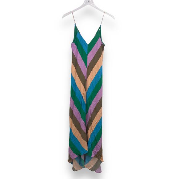 Tibi Julian Stripe Maxi Dress 6 Sleeveless V-Neck Colorblocked Sharkbite Multi - Picture 1 of 7